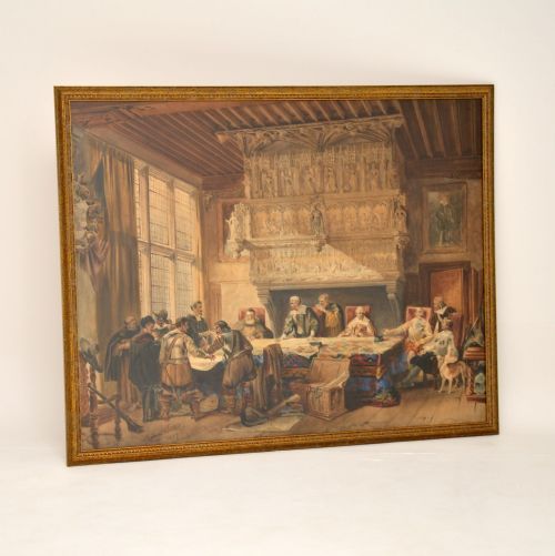Large Antique Watercolour Painting by W.h Romaine-walker
