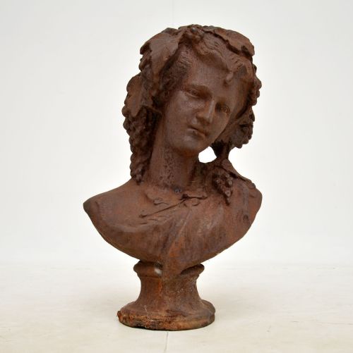 Antique Cast Iron Bust of Young Woman
