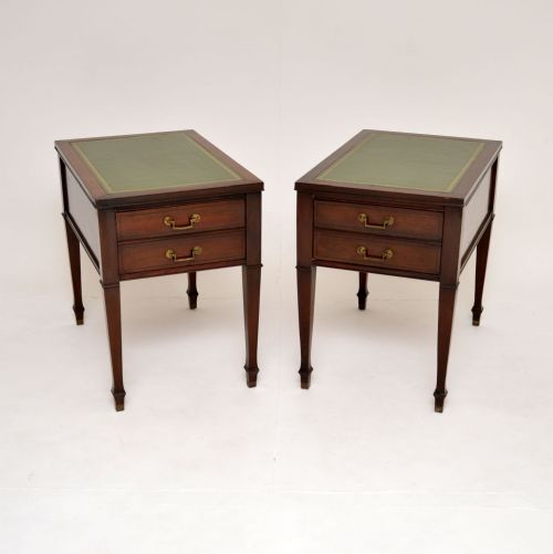 Pair of Antique Leather Top Mahogany Side Tables
