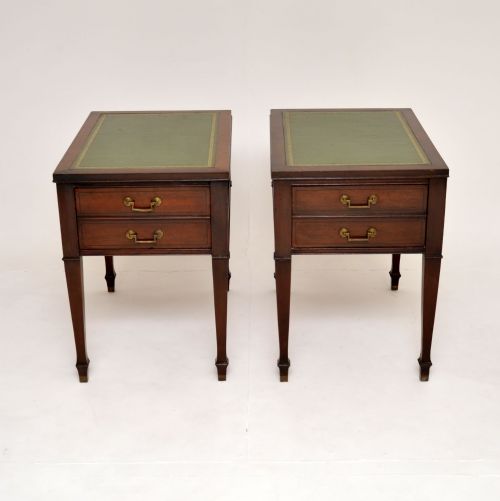 fig 1. Pair of Antique Leather Top Mahogany Side Tables
