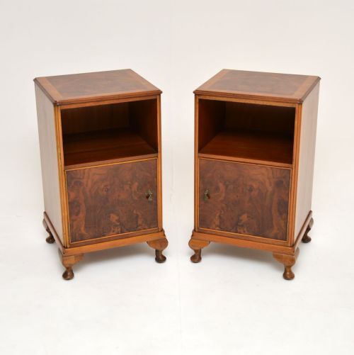 Pair of Antique Figured Walnut Bedside Cabinets

