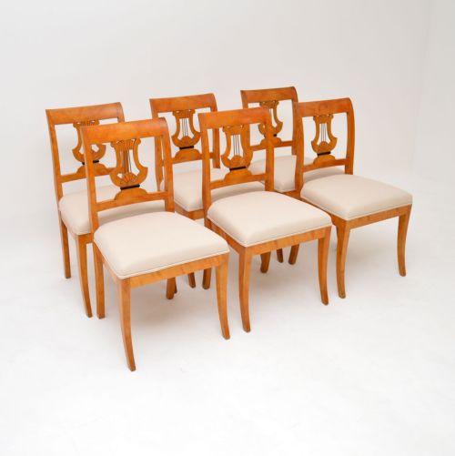 Set of 6 Antique Swedish Biedermeier Satin Birch Dining Chairs
