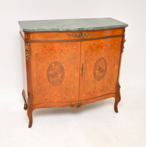 Antique French Burr Walnut Marble Top Cabinet
