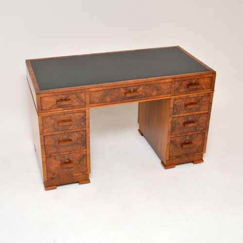 1920’S Art Deco Burr Walnut Pedestal Desk
