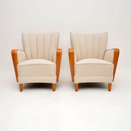 fig 1. 1940’s Pair of Swedish Satin Birch Art Deco Armchairs