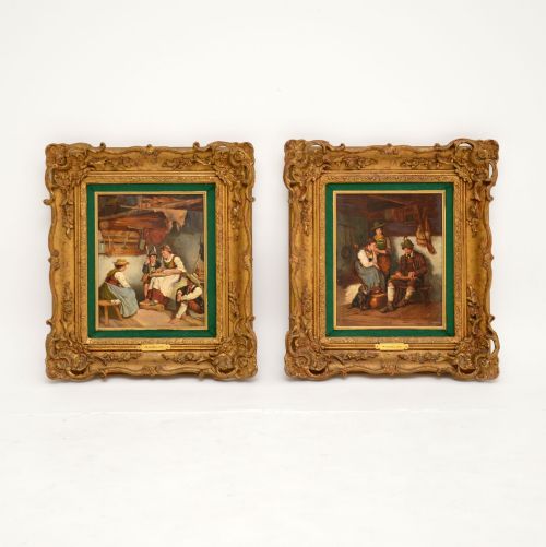 Pair of Antique Victorian Gilt Framed Oil Paintings by A. Collin
