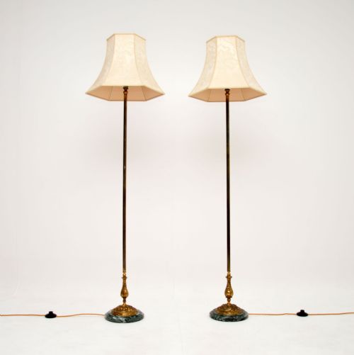 Pair of Antique French Brass & Marble Floor Lamps
