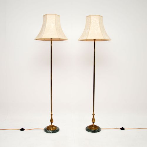 fig 1. Pair of Antique French Brass & Marble Floor Lamps