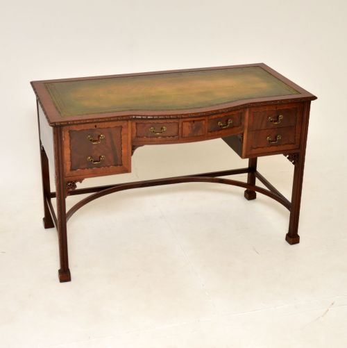 Antique Mahogany Chippendale Style Leather Top Desk
