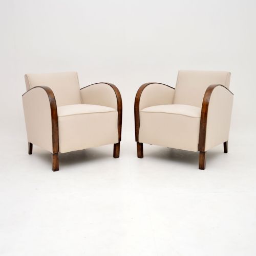 1930’S Pair of Art Deco Satin Birch Armchairs
