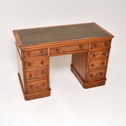Antique Victorian Burr Walnut Pedestal Desk
