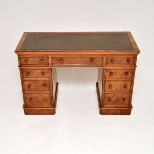 fig 1. Antique Victorian Burr Walnut Pedestal Desk
