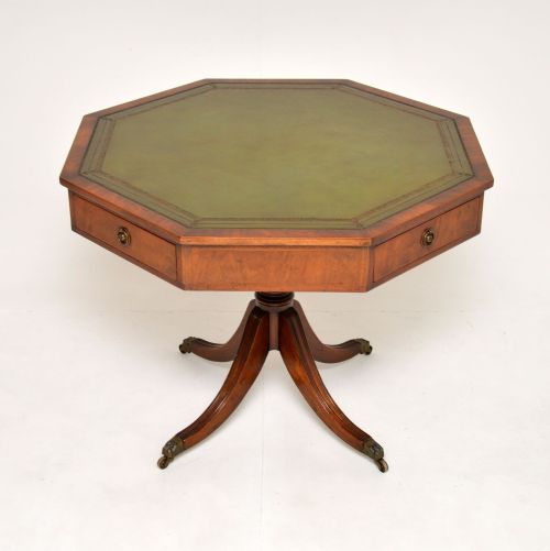 fig 1. Antique Mahogany Leather Top Octagonal Drum Table