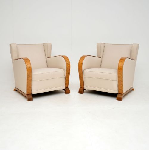 1920’S Pair of Art Deco Satin Birch Armchairs