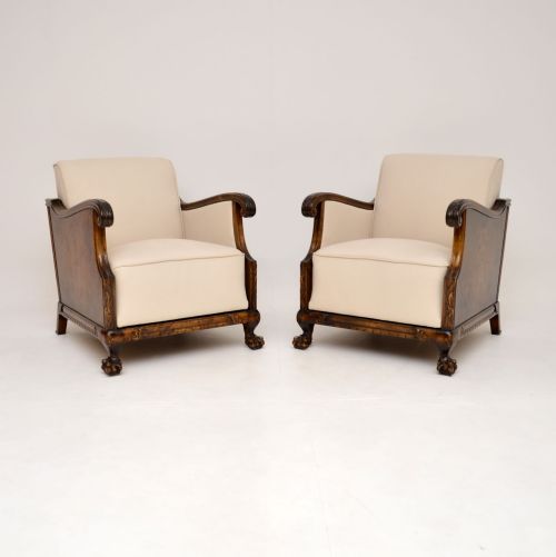 Pair of Antique Swedish Satin Birch Armchairs