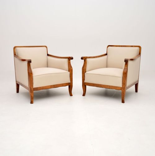 Pair of Antique Swedish Satin Birch Armchairs
