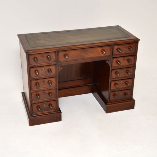 Antique Victorian Mahogany Leather Top Knee Hole Desk
