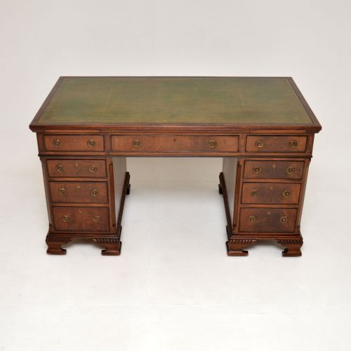 fig 1. Antique Victorian Mahogany Leather Top Pedestal Desk