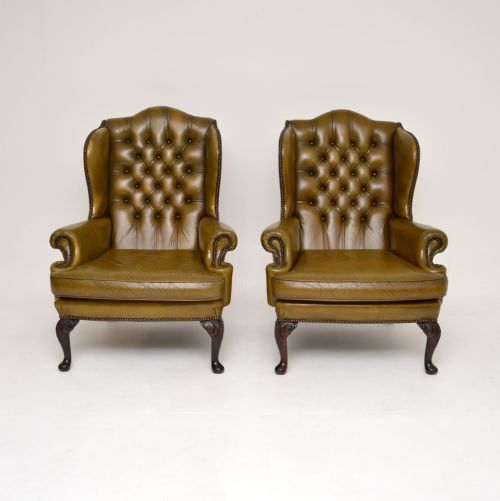 fig 1. Pair of Antique Leather Wing Back Armchairs