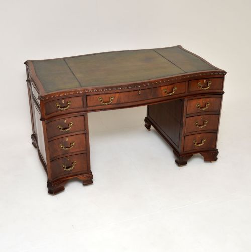 Antique Mahogany Chippendale Style Pedestal Desk
