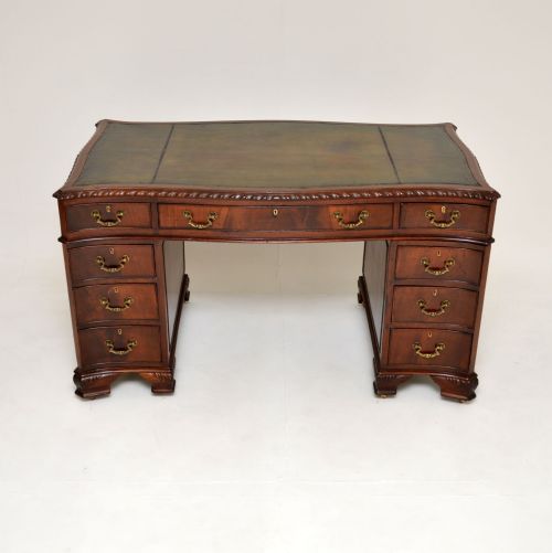 fig 1. Antique Mahogany Chippendale Style Pedestal Desk
