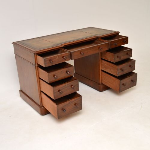 fig 1. Antique Victorian Mahogany Leather Top Pedestal Desk
