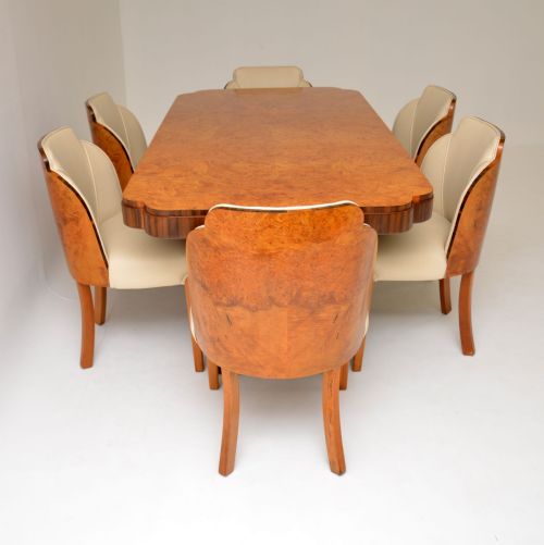 fig 1. Art Deco Burr Walnut Dining Table & Cloud Back Chairs by Epstein