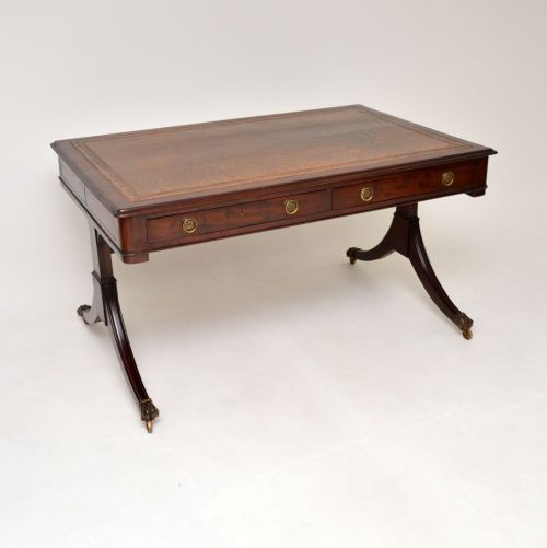 Antique Regency Period Mahogany Leather Top Partners Desk
