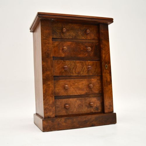Antique Victorian Burr Walnut Miniature Wellington Chest
