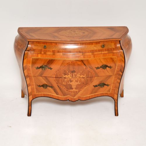 fig 1. Antique Dutch Inlaid Marquetry Bombe Commode in Olive Wood