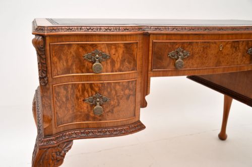 fig 1. Antique Burr Walnut Leather Top Writing Desk