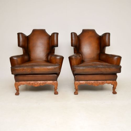 fig 2. Pair of Antique Leather Wing Back Armchairs