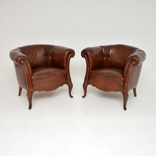 Pair of Antique Leather Club Armchairs
