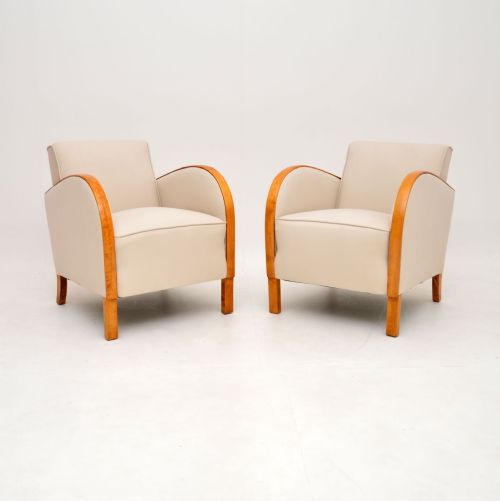 Pair of Art Deco Armchairs in Satin Birch

