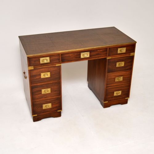 Antique Mahogany Military Campaign Style Pedestal Desk
