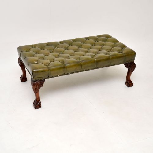 Antique Leather and Mahogany Chippendale Style Stool
