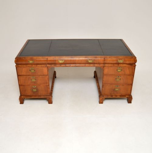 fig 1. Large Antique Walnut Leather Top Partners Desk