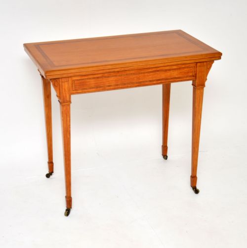 Antique Edwardian Inlaid Satin Wood Card Table
