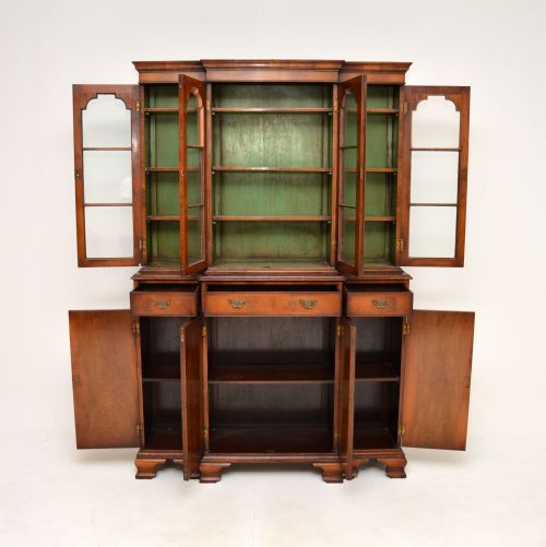 fig 1. Antique Inlaid Walnut Breakfront Bookcase