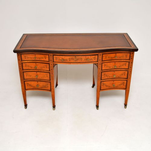 fig 1. Antique Victorian Inlaid Satin Wood Leather Top Desk