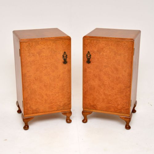 Pair of Antique Burr Walnut Bedside Cabinets
