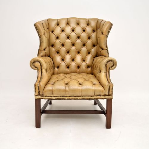 fig 1. Antique Deep Buttoned Leather Wing Back Armchair
