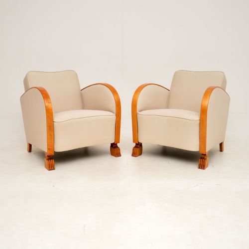 Pair of Swedish Art Deco Satin Birch Armchairs
