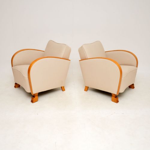 fig 1. Pair of Swedish Art Deco Satin Birch Armchairs