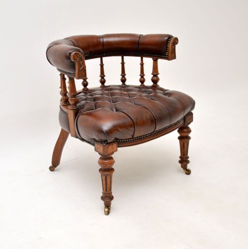 Antique Victorian Leather and Mahogany Desk Chair
