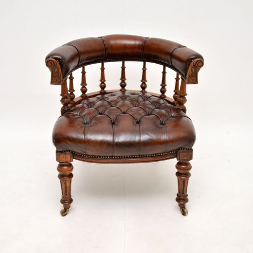 fig 1. Antique Victorian Leather and Mahogany Desk Chair
