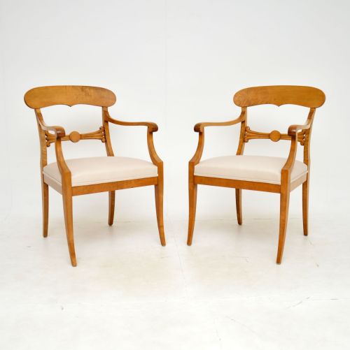 Pair of Antique Swedish Satin Birch Biedermeier Armchairs

