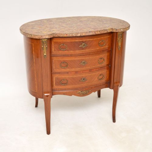 Antique French Inlaid Kingwood Marble Top Commode
