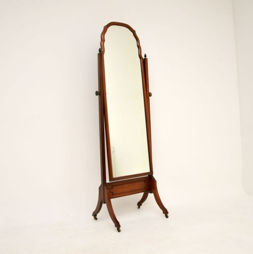 Antique Edwardian Mahogany Cheval Floor Mirror

