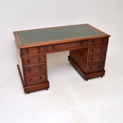 Antique Victorian Mahogany Leather Top Pedestal Desk
